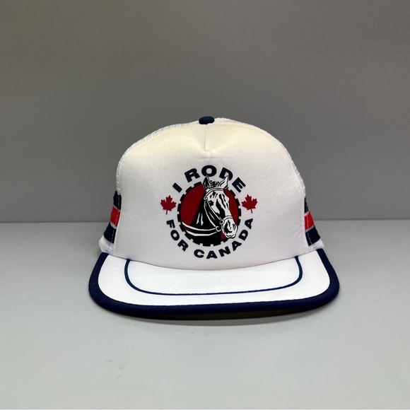 Vintage 3 Stripe I Rode For Canada White Blue Red Snap Back Trucker Mesh Foam - Picture 6 of 9